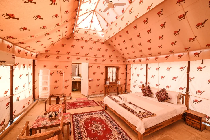 Swiss-tent style camp near Sam Sand Dunes